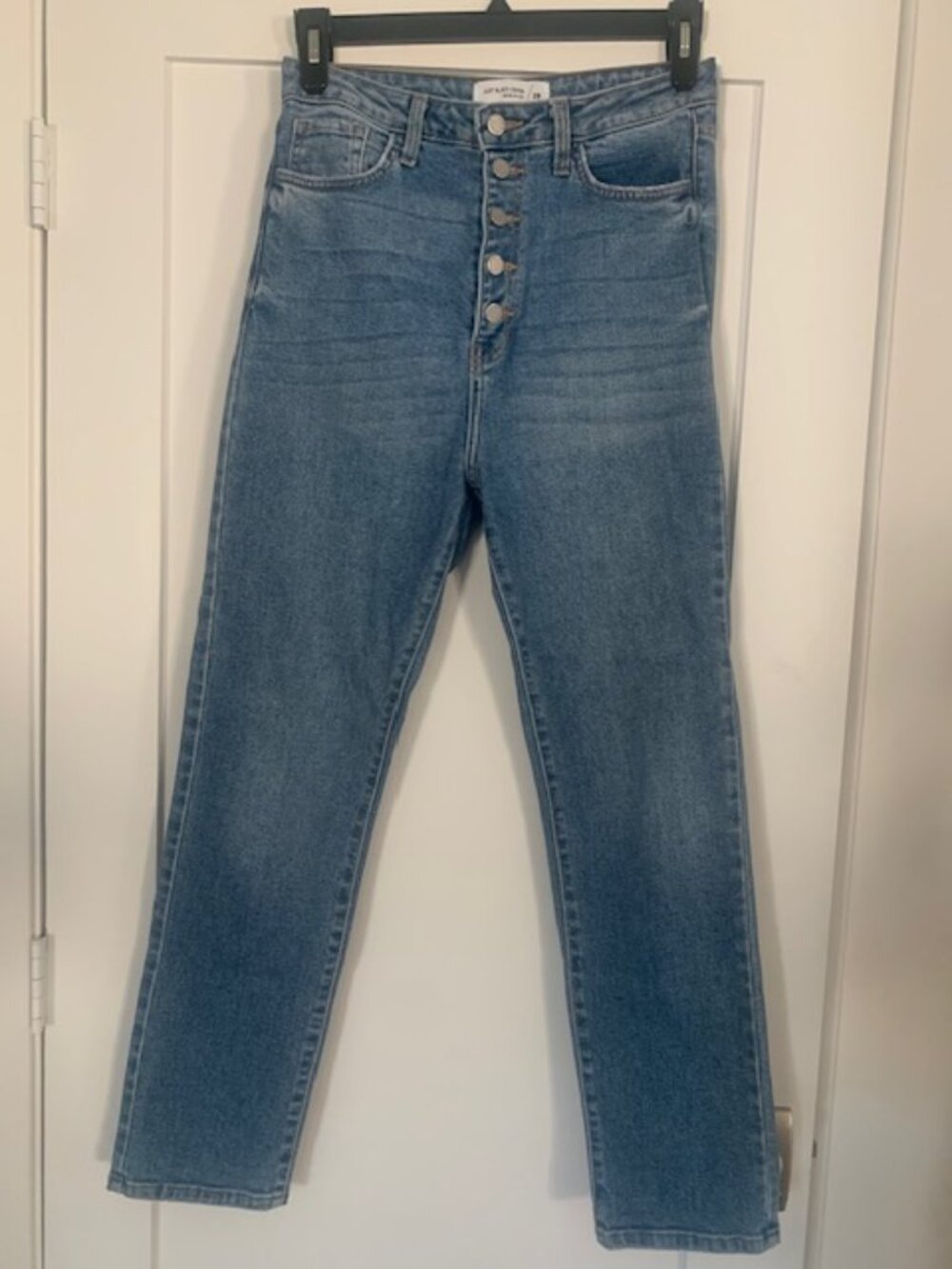 Just‎ Black Denim Button Fly Jeans Size 29 High Rise Straight Leg Blue Denim